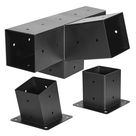 Pergola Brackets 4x4, 4-Way Slanted Kit for 3.5x3.5 Wood Beams, Carbon Steel Pergola Connector, Post Base & Wall Mount for Outdoor Pergolas, Gazebos