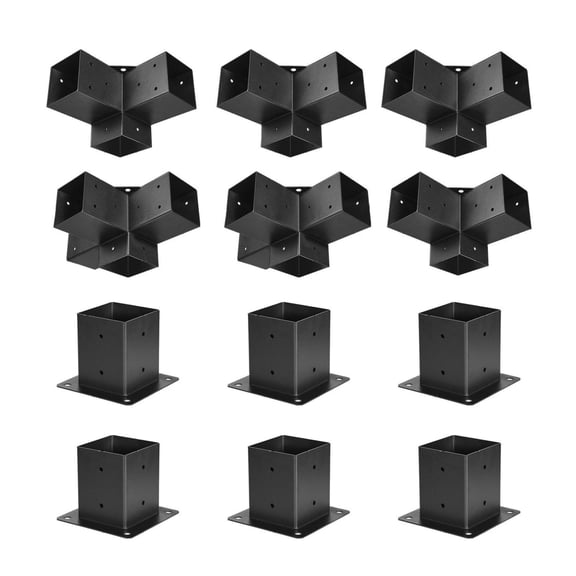 Pergola Brackets Kit 4x4, 3.5x3.5 Wood Beam Connectors - 3-Way & 4-Way Gazebo Hardware, 6 Post Bases, Outdoor Pergola, Shed Building Support