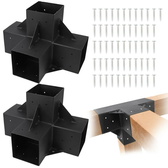 Pergola Brackets Kit,6"x 6" (Actual 5.6" X 5.6") Lumber,2Pcs 4-Way Heavy Duty Steel Woodworks Bracket Kit,for Lumber Pergola Gazebo Outdoor