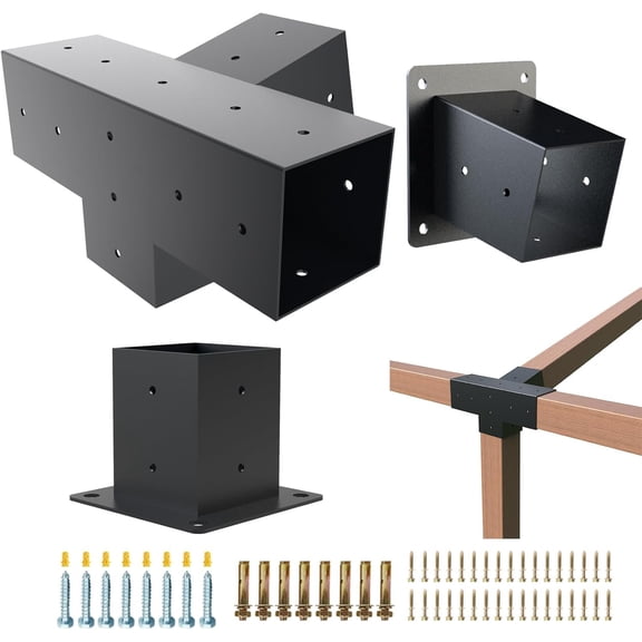 Pergola Kit, 15? 4-Way Slanted Roof Pergola Bracket Set, PowderCoated Roof Wall Mount Pergola Brackets 4" x 4" (Actual: 3.5x3.5 Inch), Pergola Hardware for Porch Gazebo Backyard (3 pcs), Black