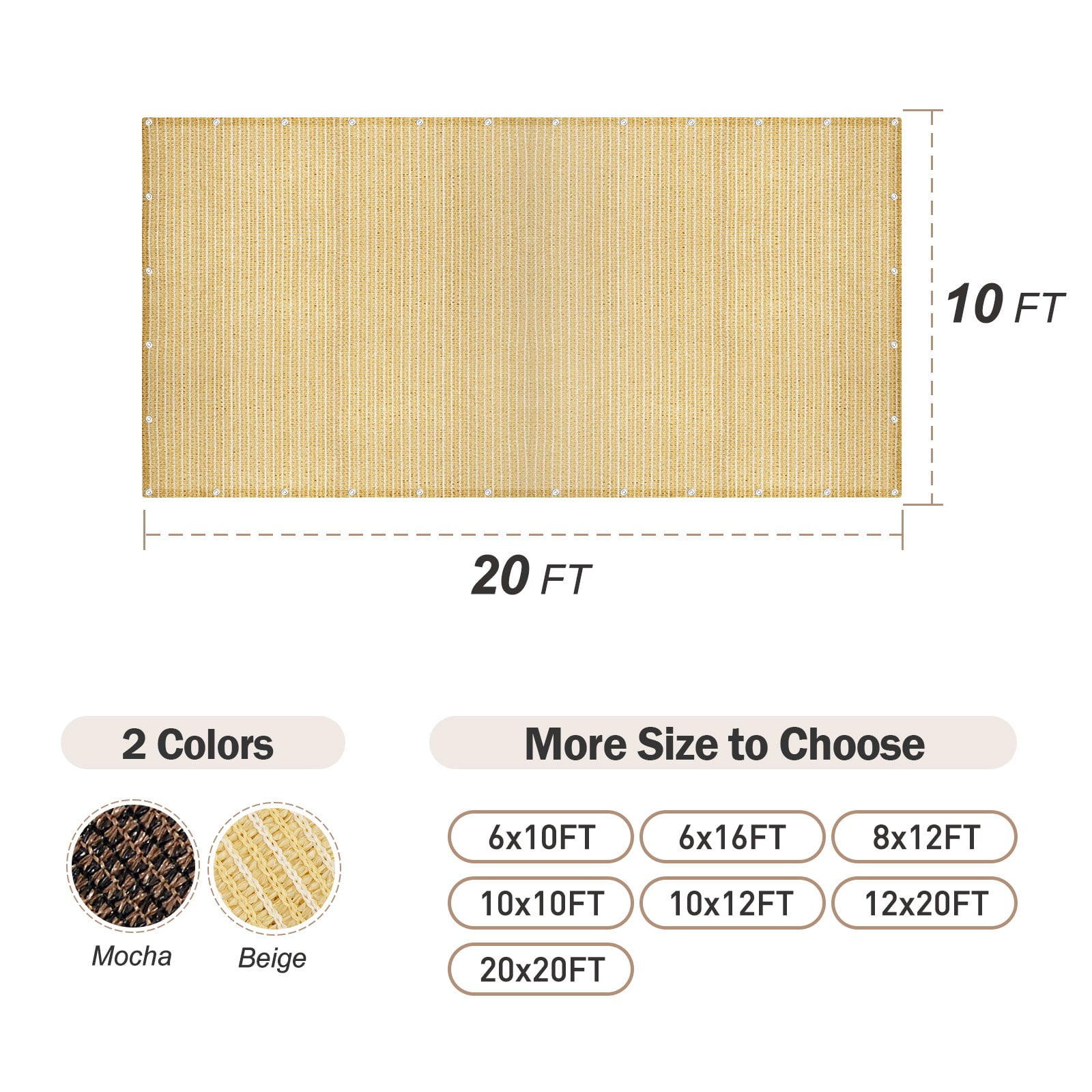 Pergola Shade Cover 10'X20' Outdoor Sun Shade Cloth with Grommets Shade