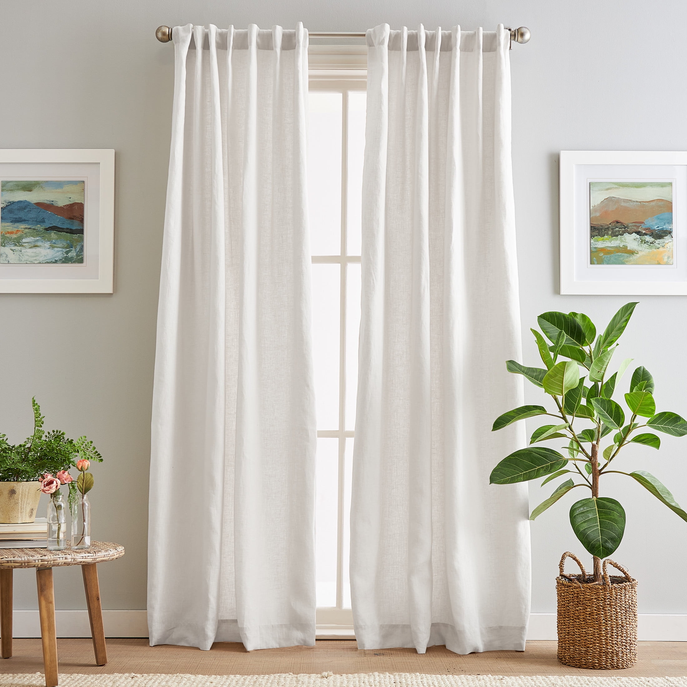 Peri Home 100% Linen 95" Backtab, Lined Linen , Curtain Panel Pair, White, Adult