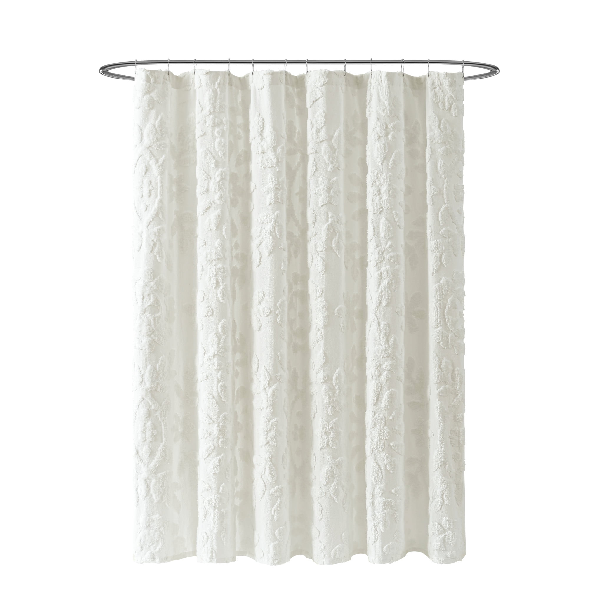 White Cotton Medallion Pattern Shower Curtain 72 x 72 inches
