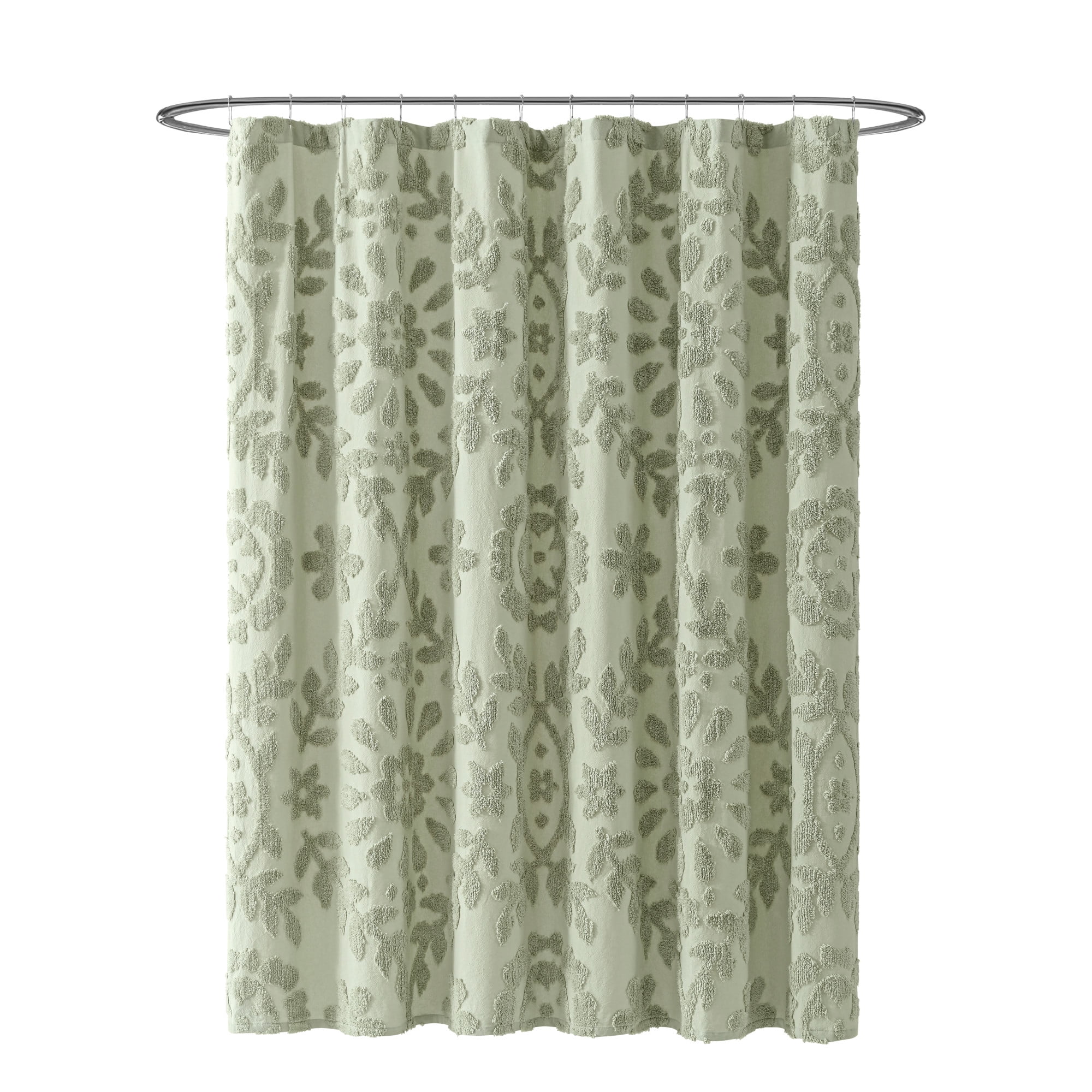 Sage Green Cotton Chenille Medallion Shower Curtain 72 x 72