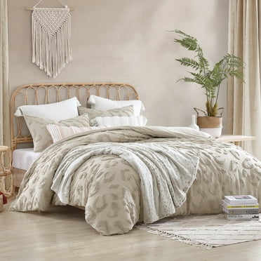 Peri Home Chenille Leopard 3 Piece Full/Queen Comforter Set, Linen, Cotton, Chenille Tufted, Polyfill, Adult