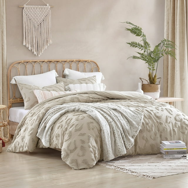 Peri Home Chenille Leopard 3 Piece King Comforter Set, Linen, Cotton, Chenille Tufted, Polyfill