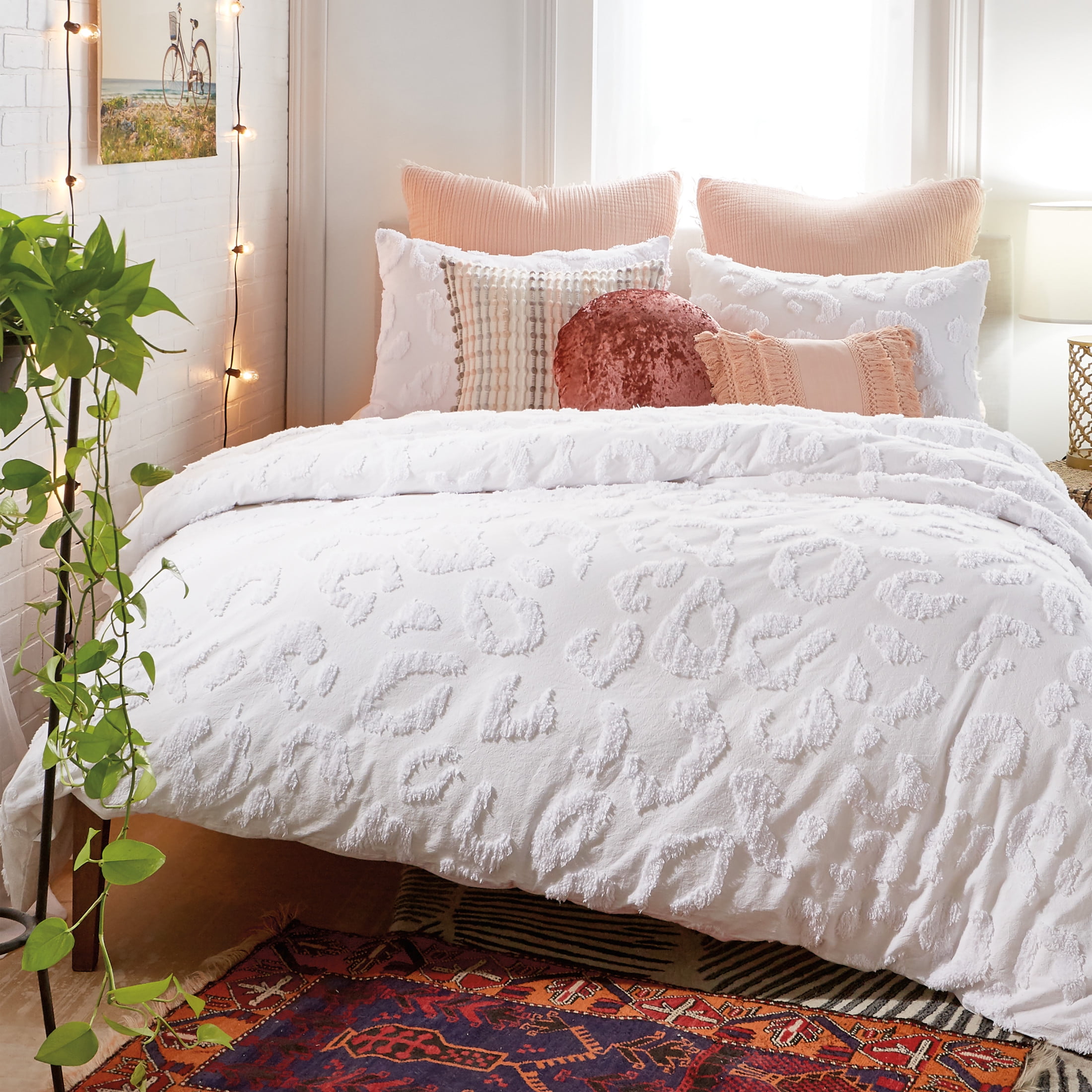 King White Cotton Chenille Leopard Duvet Cover Set