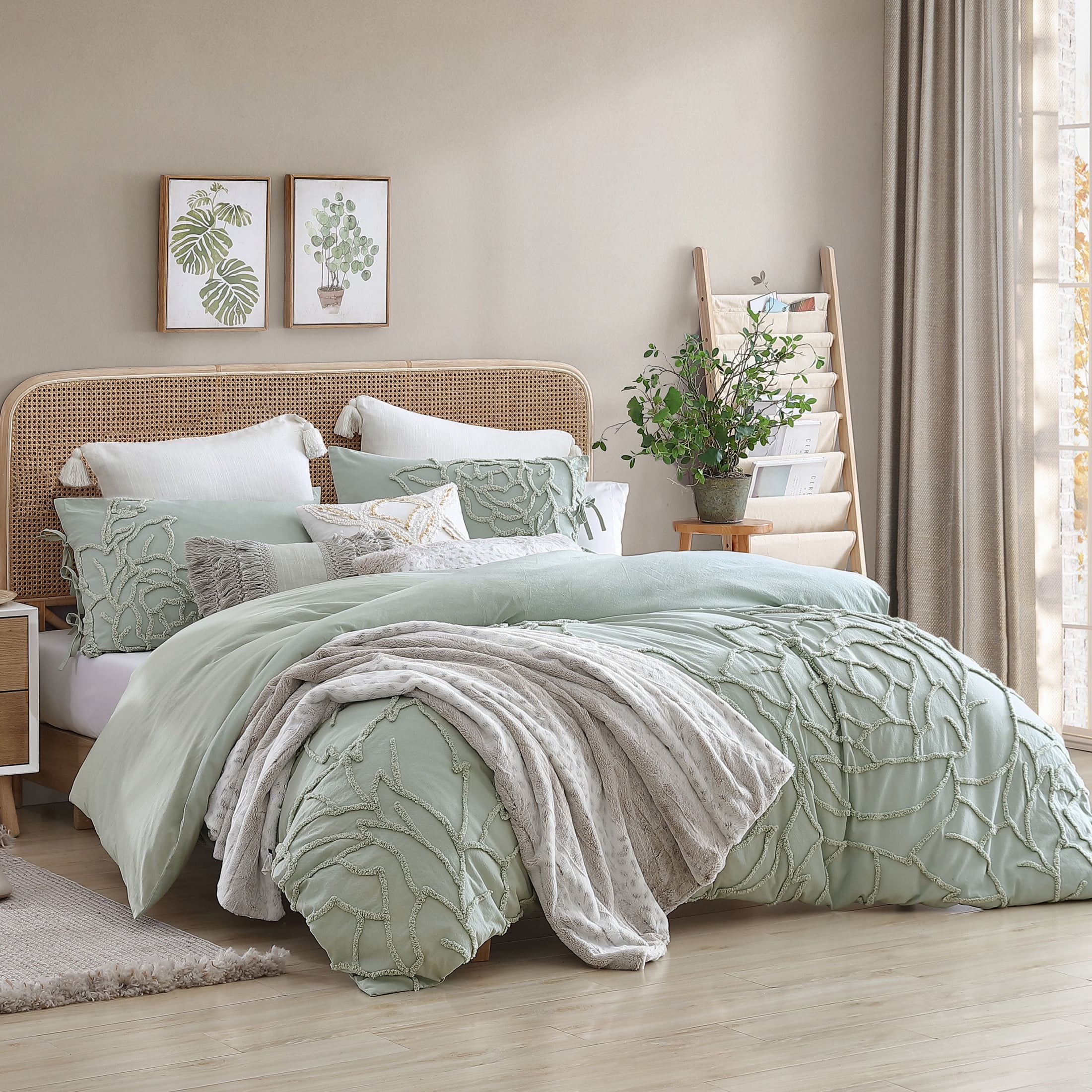 King Green Cotton Floral Comforter Set with Shams