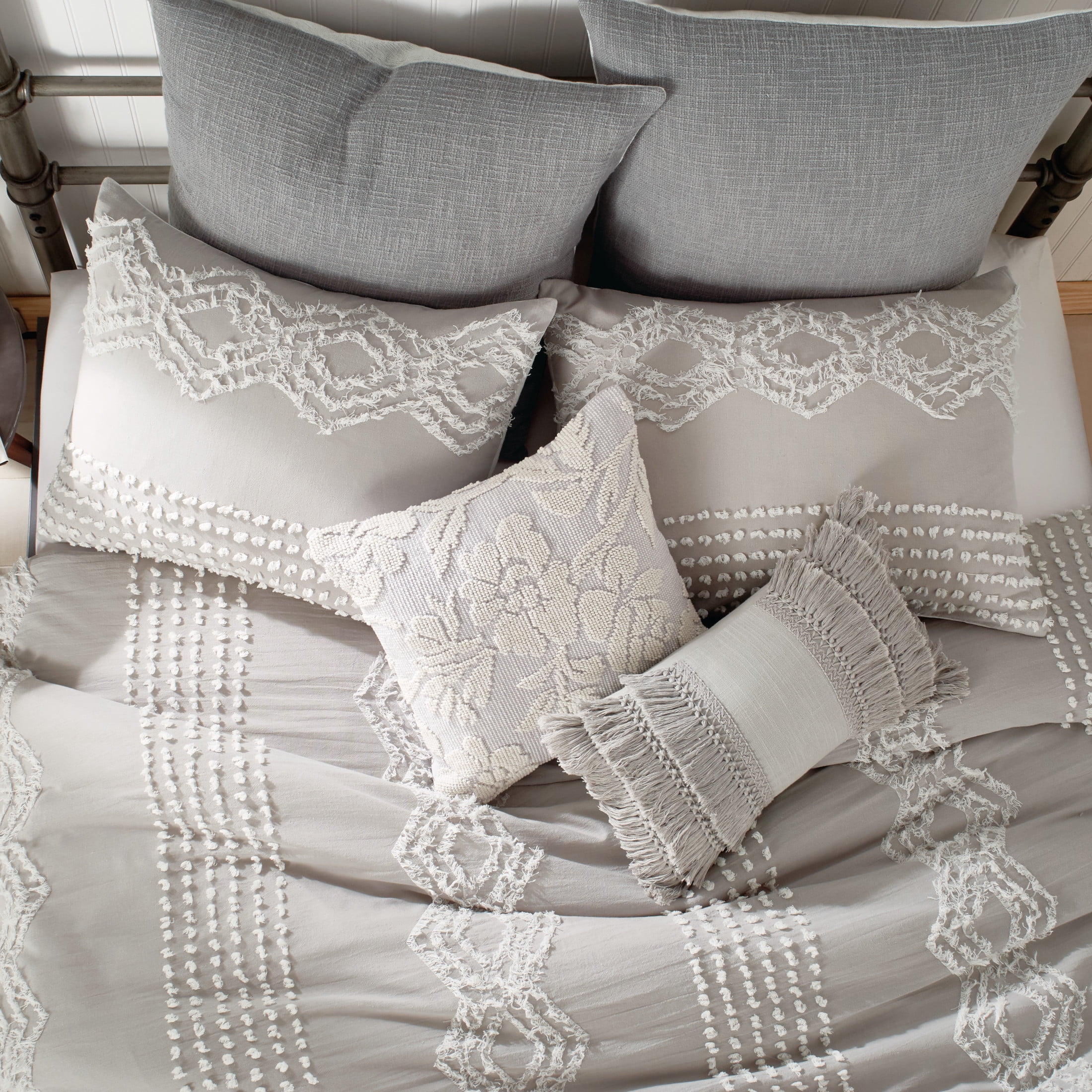 Gray Full Cotton 3-Piece Geometric Comforter Set