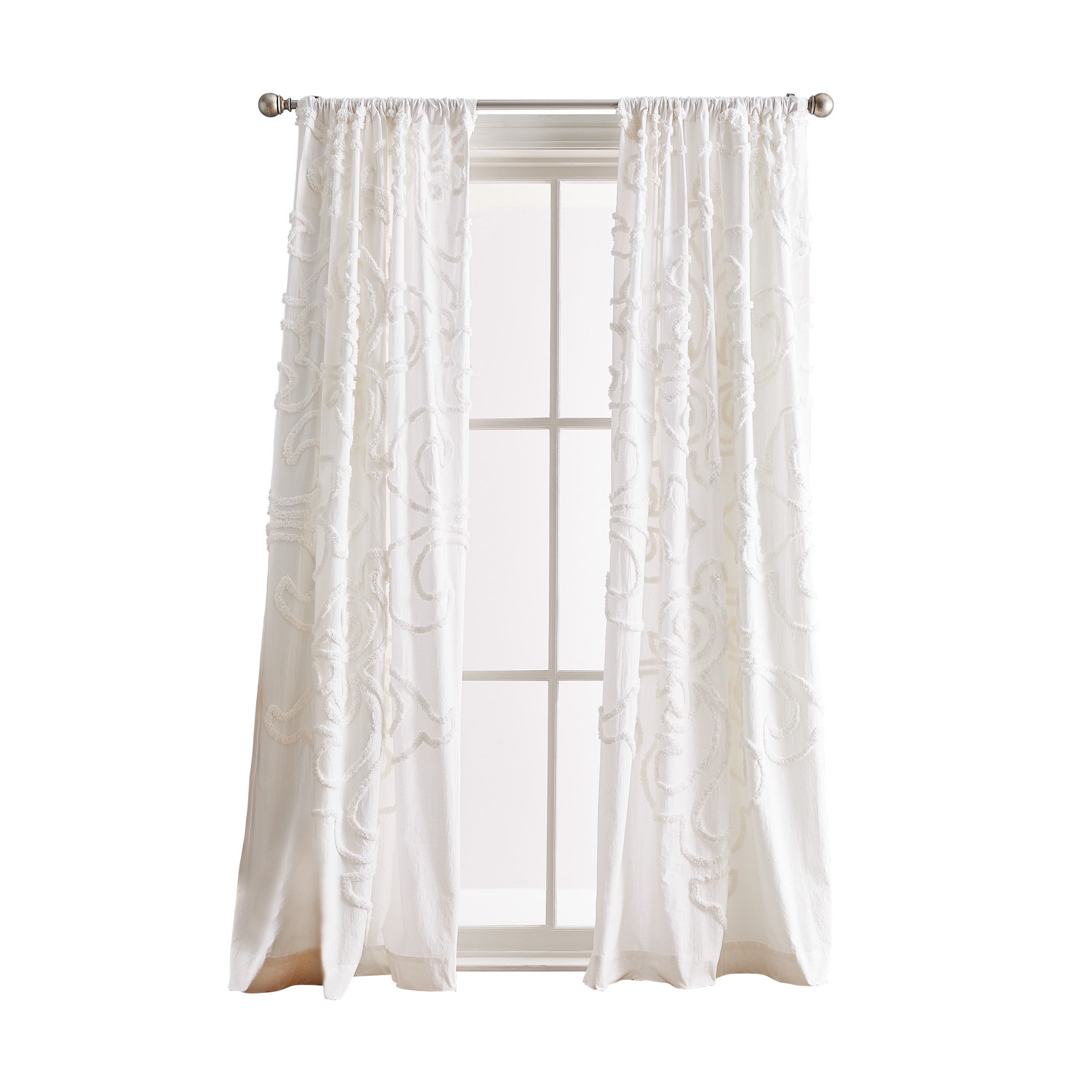 White Cotton Rod Pocket Light-Filtering Curtain Pair, 95"