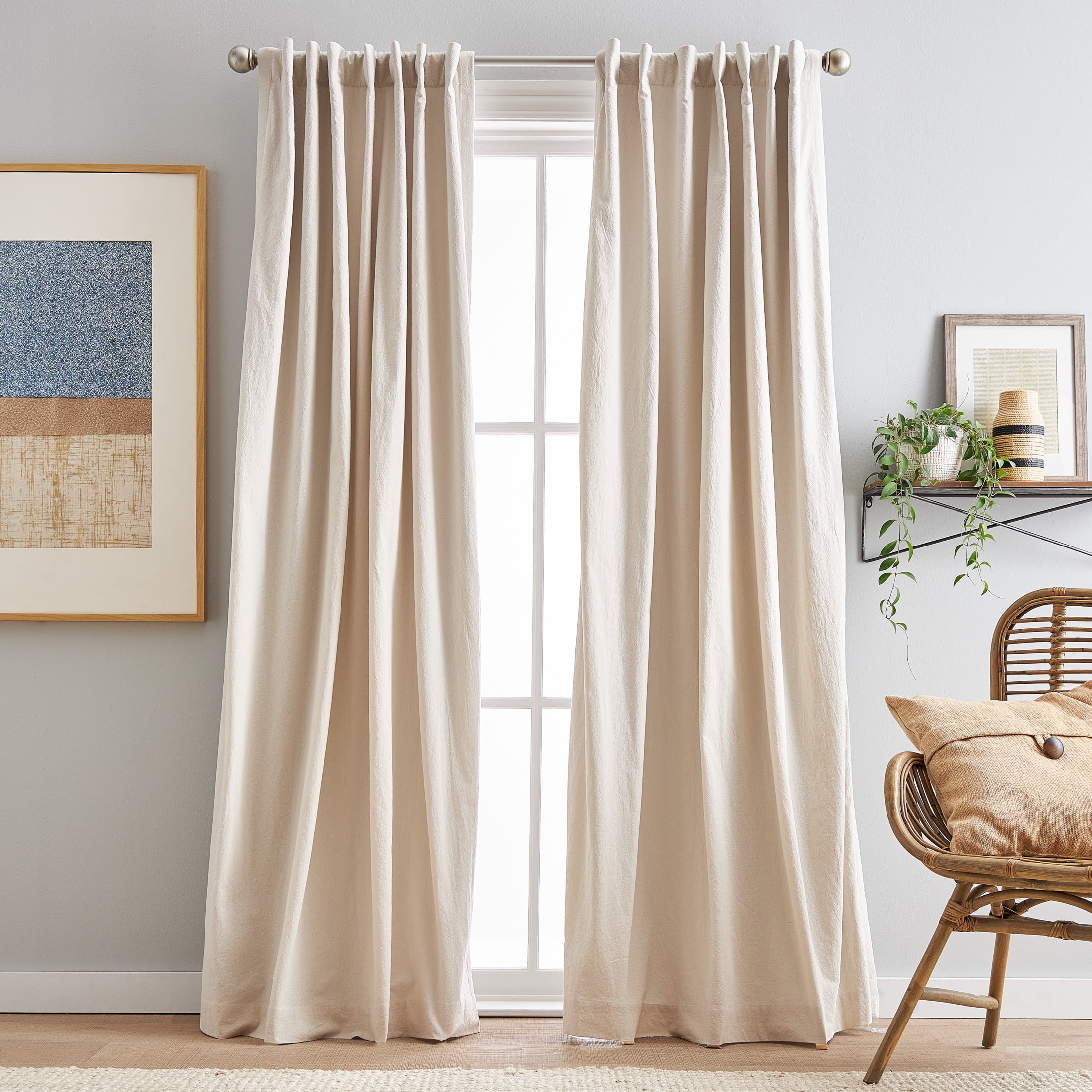 84" Beige Linen Back Tab Room Darkening Curtain Panels