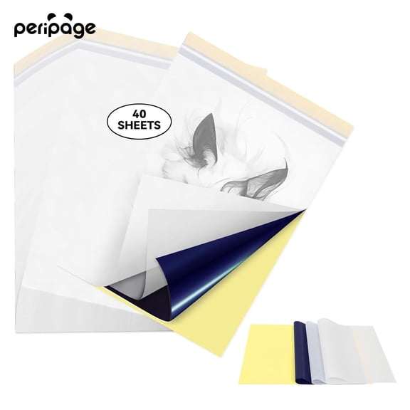 PeriPage A4 Size Cover Tattoo Transfer Paper - High Visibility Purple Dye, Can Easily Complete Tattoo Templates, Very Suitable for Professionals and Individuals to Use (40 Sheets)