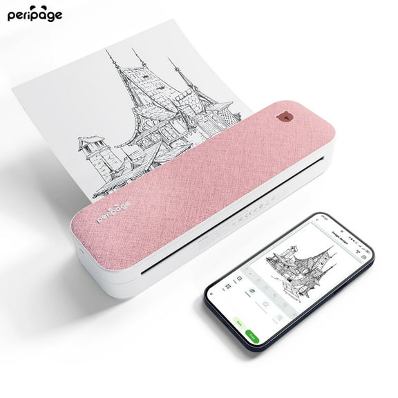 Peripage A40 Thermal, Portable, Wireless, Inkless, Bluetooth, Mobile, Travel Printer, 8.26"x11.69" US Letter, Photo Printers, Pink, New