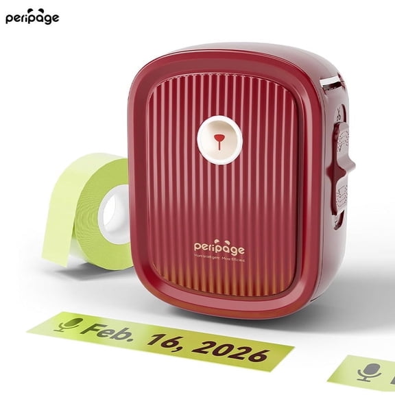 PeriPage P10 Portable Bluetooth Thermal Label Printer - Wireless, Inkless, Rechargeable, Suitable for Office and Home Organization (Red)
