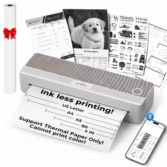 PeriPage Portable Printers,Thermal Printer Support 8.5" X 11" Letter & A4 Thermal Paper,Mobile Printer for Phone Laptop, with 1 Rolls Thermal Paper, for Home Office Receipt