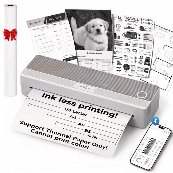PeriPage Portable Printers,Thermal Printer Support 8.5" X 11" Letter & A4 Thermal Paper,Mobile Printer for Phone Laptop, with 1 Rolls Thermal Paper, for Home Office Receipt