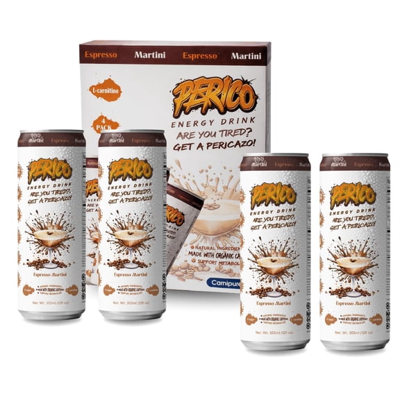 Perico Energy Drink, Espresso Martini, Zero Sugar, Carnipure (4 Pack), 12 fl oz