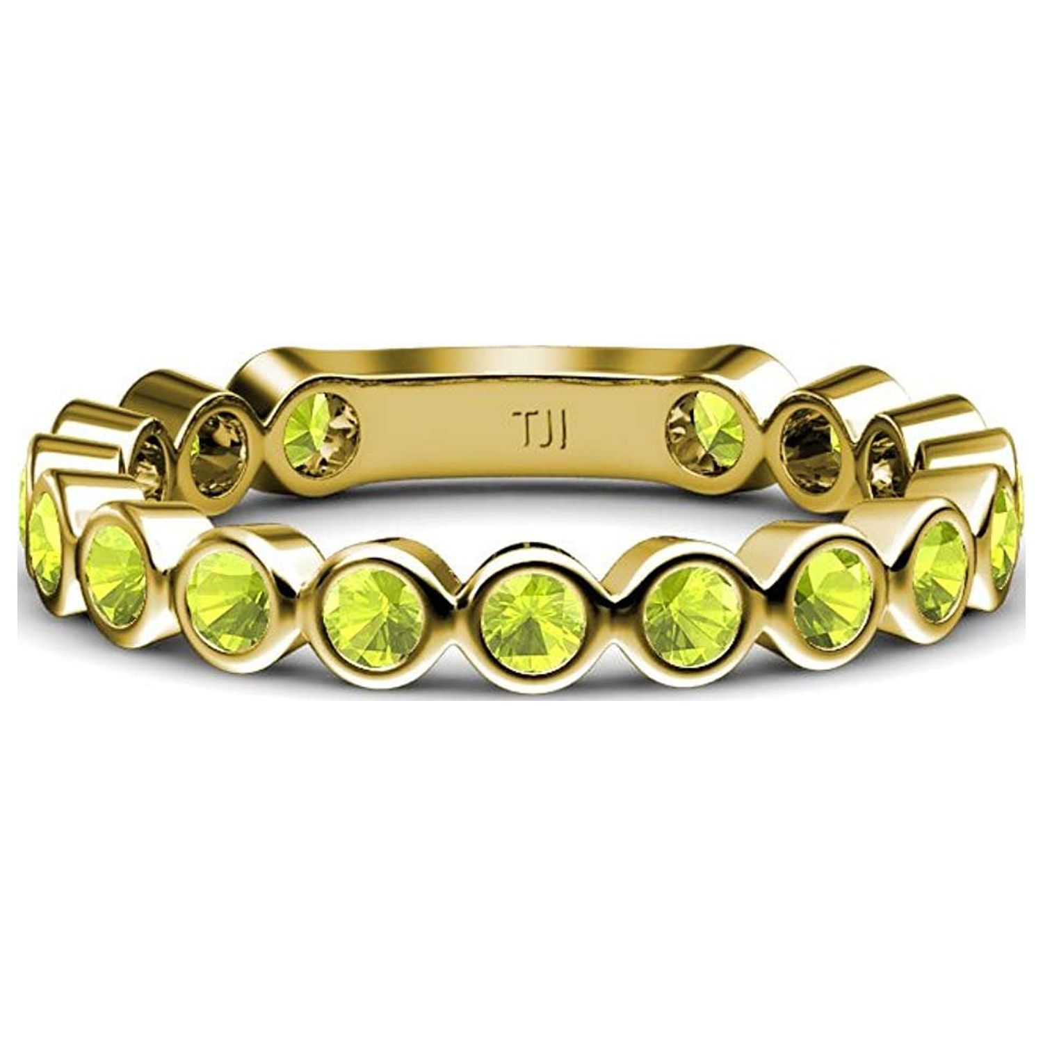 Peridot 2.3mm Bezel Set Eternity Band 0.89 Carat tw in 14K Yellow Gold.size 8.0