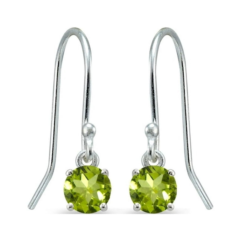 Peridot 5mm Round Small Solitaire Sterling Silver Dangle Earrings