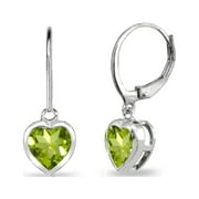 DESIGNS BY FMC Peridot 6mm Heart Bezel-Set Dainty Dangle Leverback Earrings in Sterling Silver