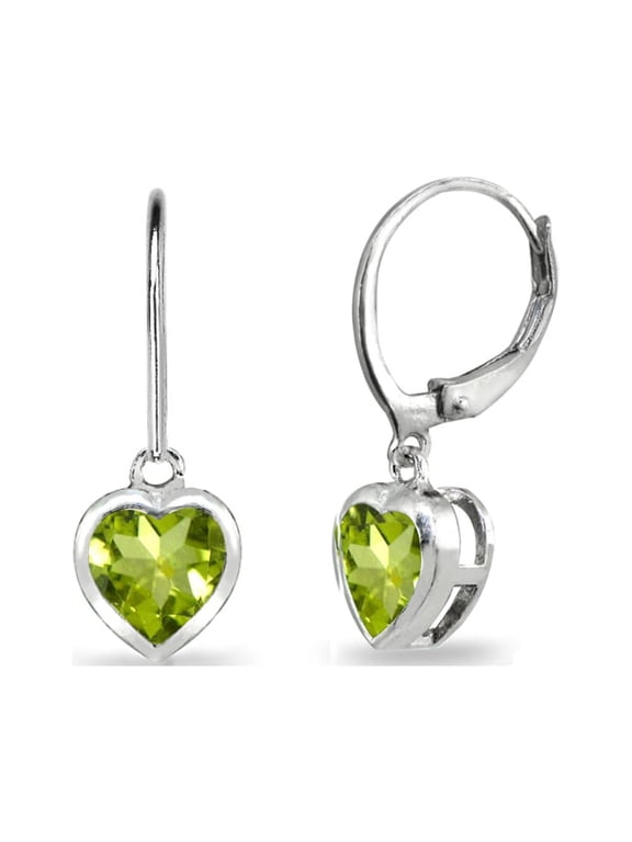 Peridot 6mm Heart Bezel-Set Dainty Dangle Leverback Earrings in Sterling Silver