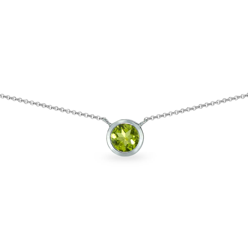 Peridot 6mm Round Bezel-Set Dainty Sterling Silver Choker Necklace