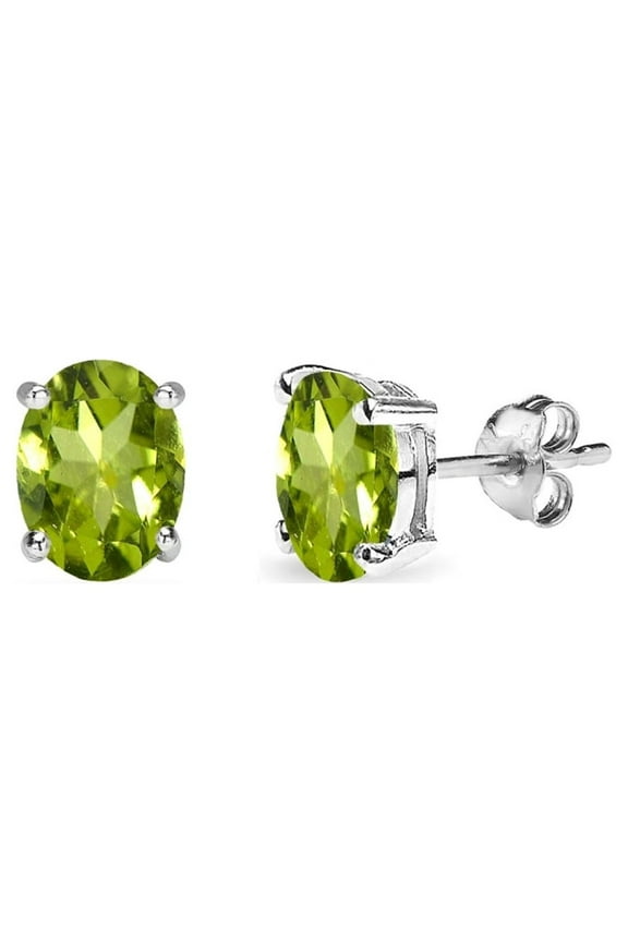 Peridot 6x4mm Oval-Cut Solitaire Sterling Silver Stud Earrings