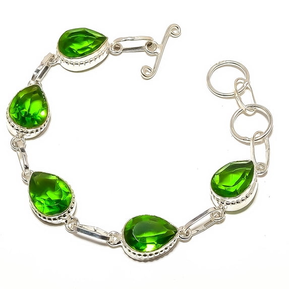 Peridot 925 Silver Plated Tennis Bracelet 7-7.99" TB7790-55, Valentine's Day Gift, Birthday Gift, Beautiful Jewelry For Woman & Girls