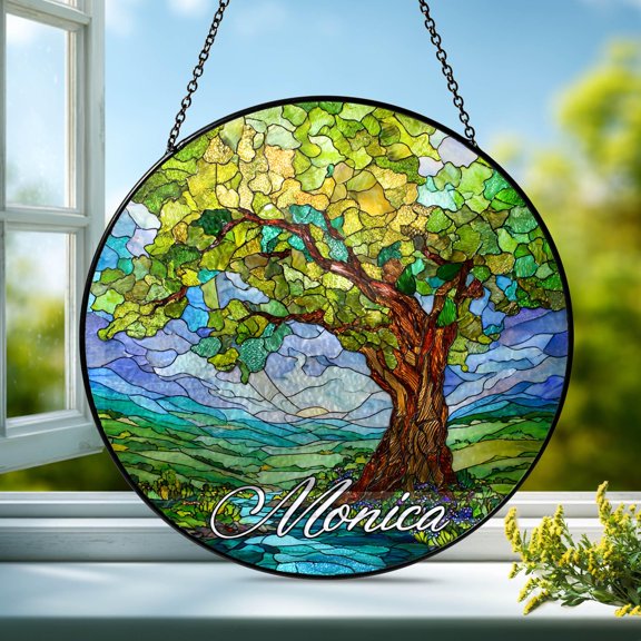 Peridot August Birthstone Suncatcher Stained Glass Window Hanging Decor