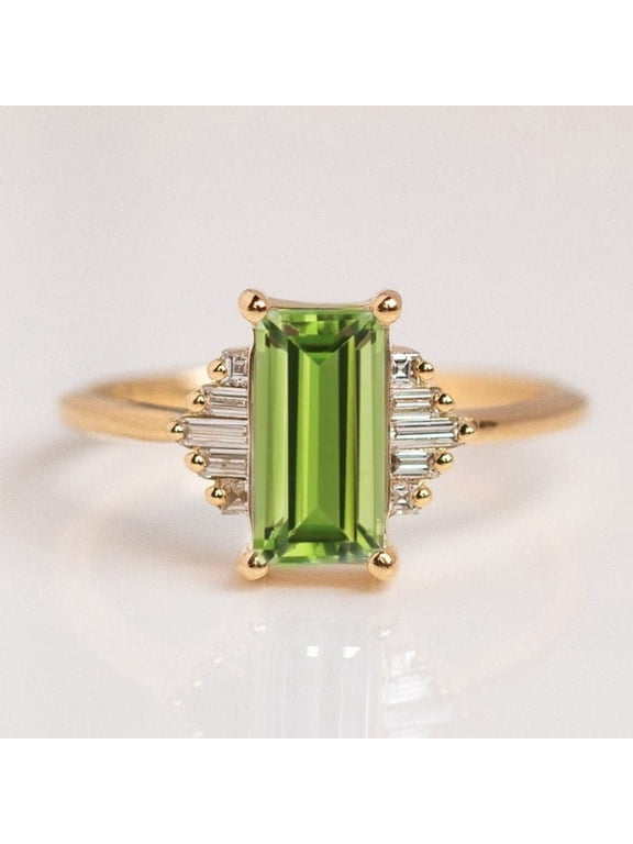 Peridot Baguette Ring, Sterling Silver Peridot Ring, Peridot Stacking ring, August Ring, Dainty Peridot Ring, Gold Ring, Gift Ring