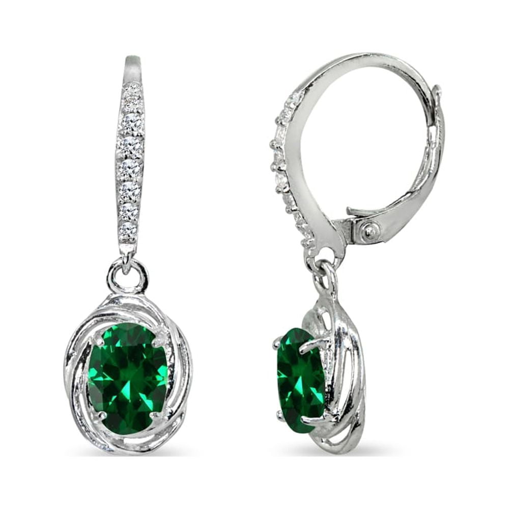 Peridot & CZ 7x5mm Oval Love Knot Sterling Silver Leverback Dangle Earrings