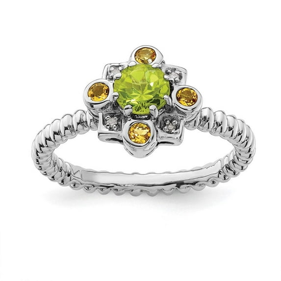 Peridot, Citrine and Diamond Sterling Silver Ring