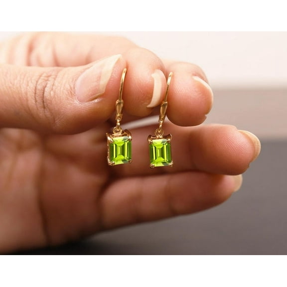 Peridot Drop Earring Leverback Earring Unique Bridal Earring Octagon Cut Women Earring Peridot Jewelry Anniversary Gift For