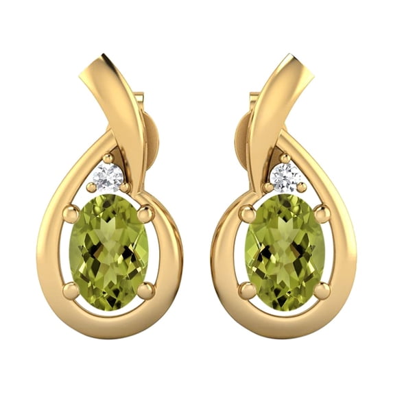 Peridot Earrings 925 Sterling Silver Gold Vermeil Radiant Teardrop Studs 6x4mm Oval Shape Friction Back