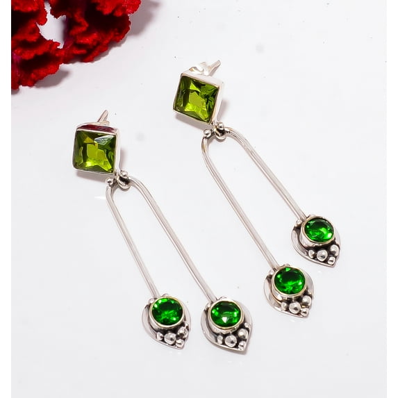 Peridot Gemstone 925 Sterling Silver Earring 2.34" E102936, Christmas Gift
