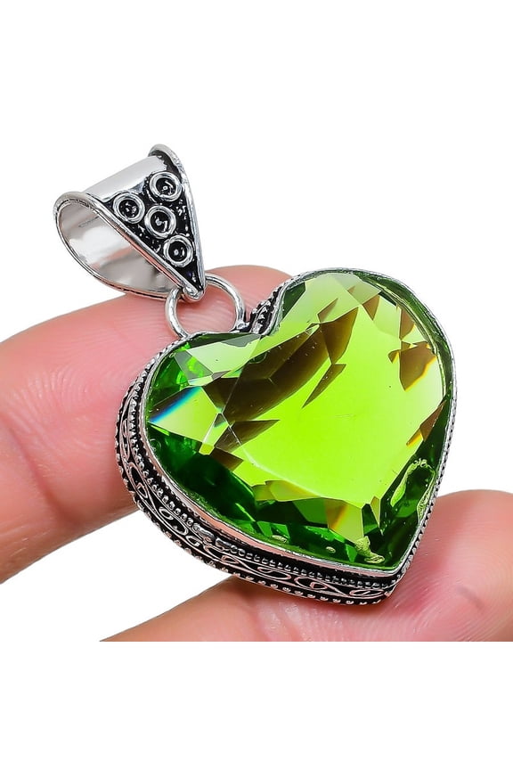 Peridot Gemstone Handmade 925 Sterling Silver Jewelry Pendant 2.17" AH-819