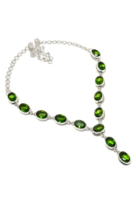 Peridot Gemstone Necklace Handmade Beautiful Necklace Lab-Created Oval Cushion Black Onyx 925 Sterling Silver Plated Jewelry 22 Inch Adjustable Necklace