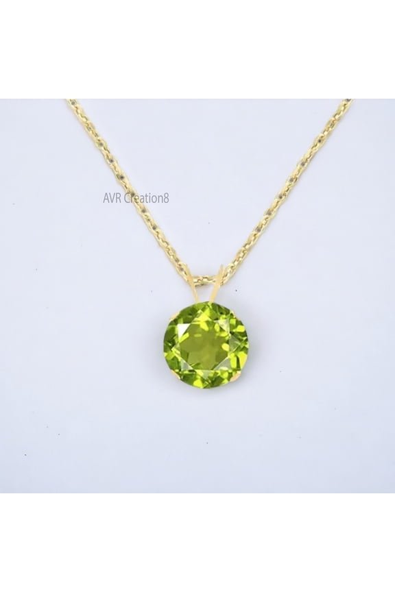 Peridot Gemstone Pendant Necklace For Women, August Birthstone Necklace, Single Stone Pendant, 925 Sterling Silver