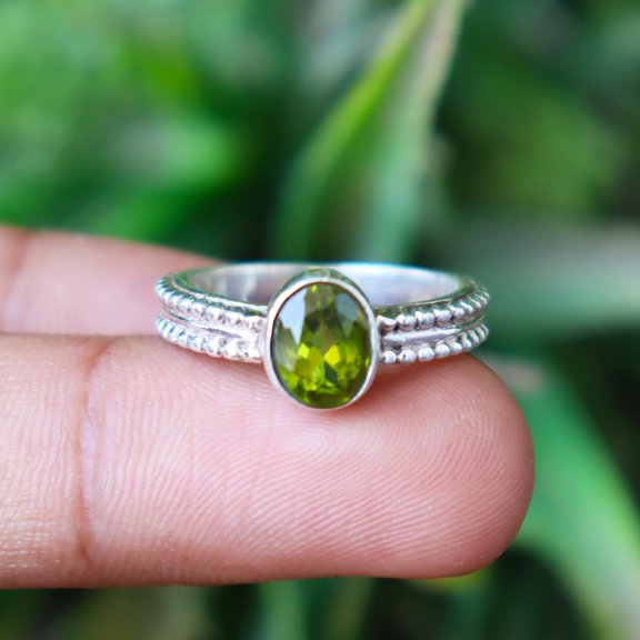 Peridot Gemstone Ring, 925 Sterling Silver Ring, Charm Ring, Pure Silver Ring, Oval Cut Peridot Ring, Women Eternity Ring, Gift For Her,....