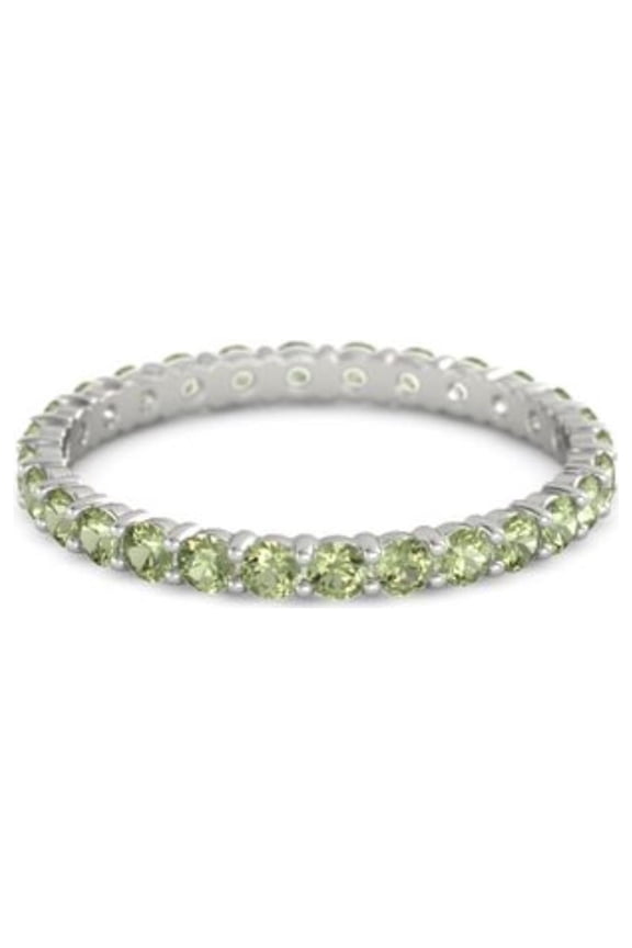 Peridot Gemstone Round 2.50 MM Eternity 925 Sterling Silver Stackable Women Promise Ring Jewelry