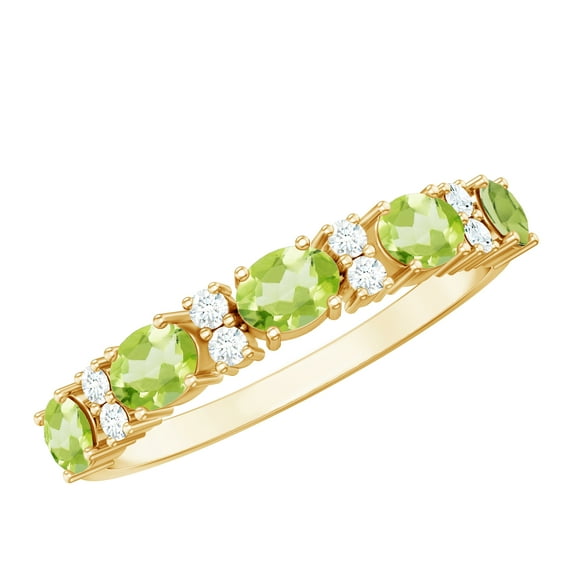 Rosec Jewels Peridot Half Eternity Ring with Diamond for Women (1.25 CT, AAA Quality), 10K Yellow Gold, US 13.00