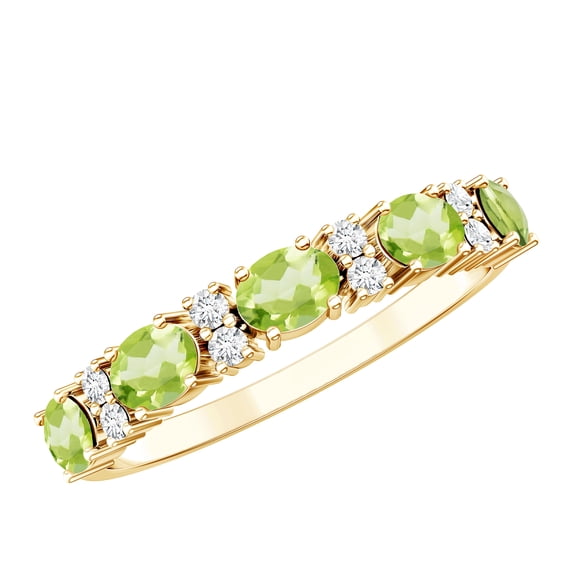 Rosec Jewels Peridot Half Eternity Ring with Diamond for Women (1.25 CT, AAA Quality), 18K Yellow Gold, US 8.00