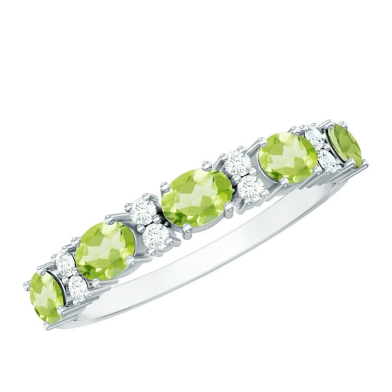 Rosec Jewels Peridot Half Eternity Ring with Diamond for Women (1.25 CT, AAA Quality), 925 Sterling Silver, US 4.00
