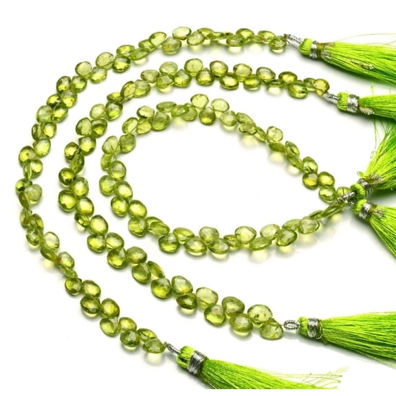 Peridot Heart Beads - 6.5mm Faceted Gemstones, Olive Green 8 Inch Strand for DIY Jewelry Supplies & Artisan Components