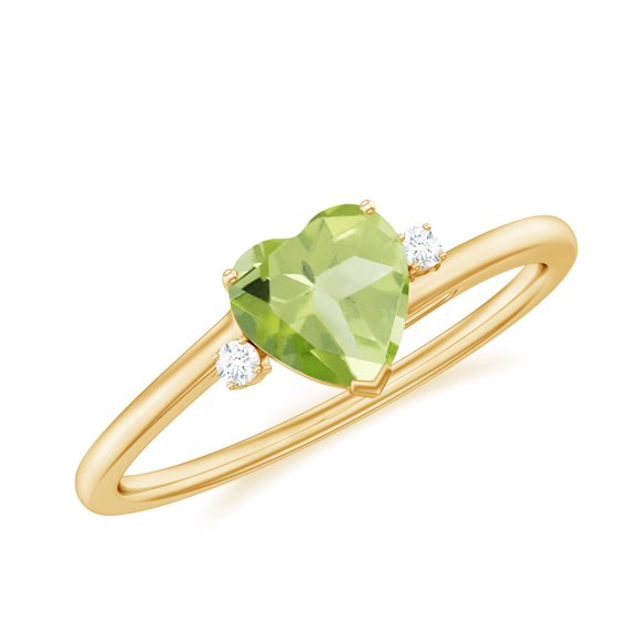 Rosec Jewels Peridot Heart Solitaire Ring with Diamond, Promise Ring for Her, 6 MM, 10K Yellow Gold, US 8.00