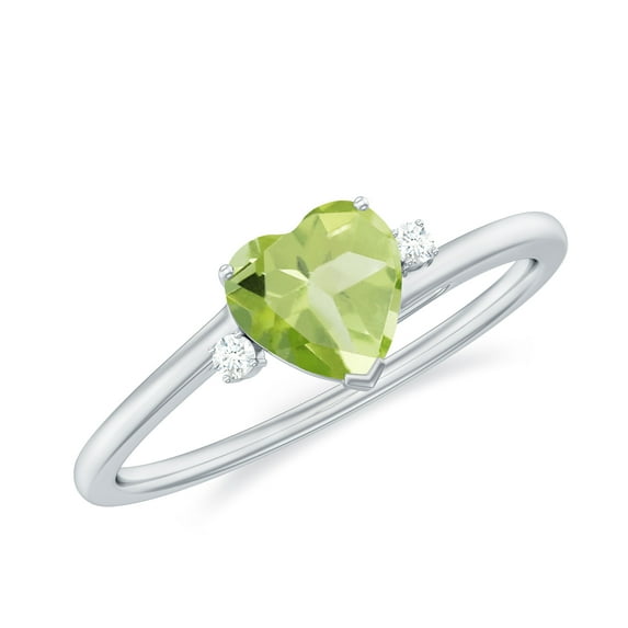 Rosec Jewels Peridot Heart Solitaire Ring with Diamond, Promise Ring for Her, 6 MM, 14K White Gold, US 8.00