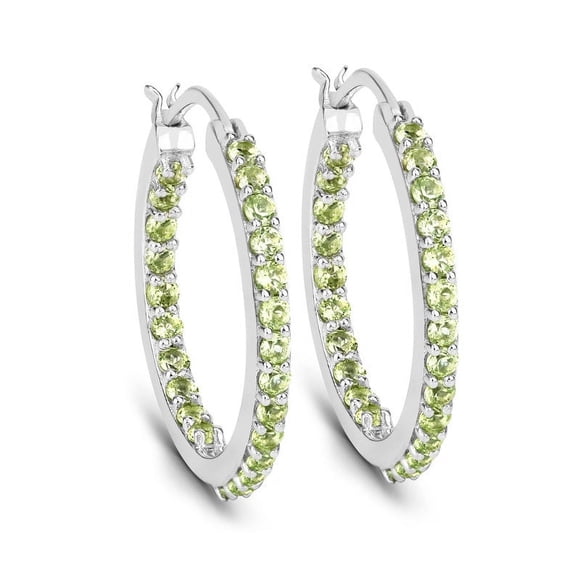 Peridot Hoop Silver Earrings for Women,Green Gemstone Earrings, Bridesmaid women Gift for Her