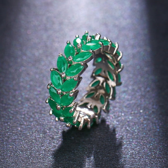 Peridot Inlaid Leaf Set Matching Ring