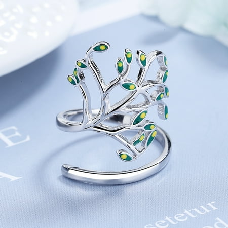 14K White Gold Plated Peridot Leaf Ring