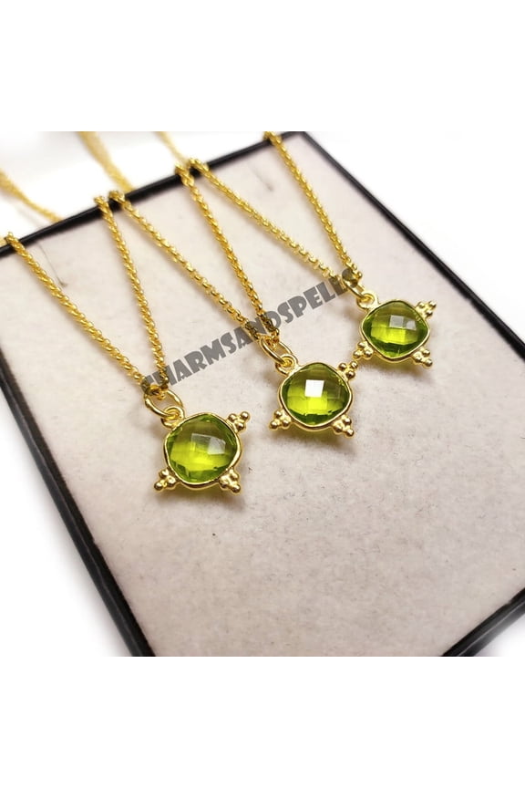 Peridot Necklace, Green Peridot Cushion Pendant Necklace, 925 Silver Crystal Girlfriend Gift, August Birthstone, Gift For Her Necklace